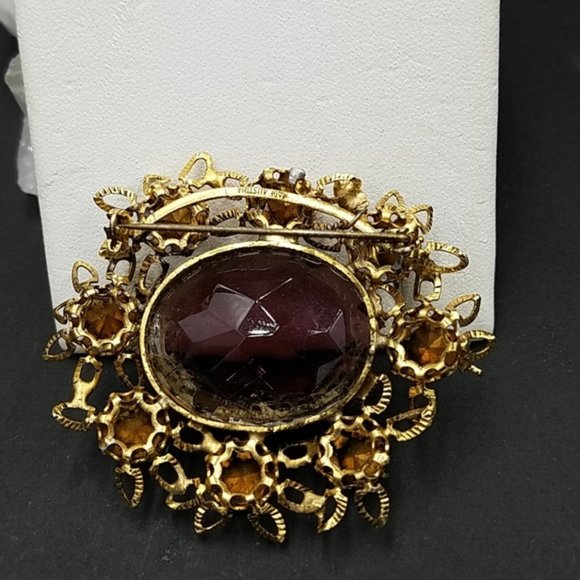 Vintage Austria Fuschia & Purple Rhinestone Brooch